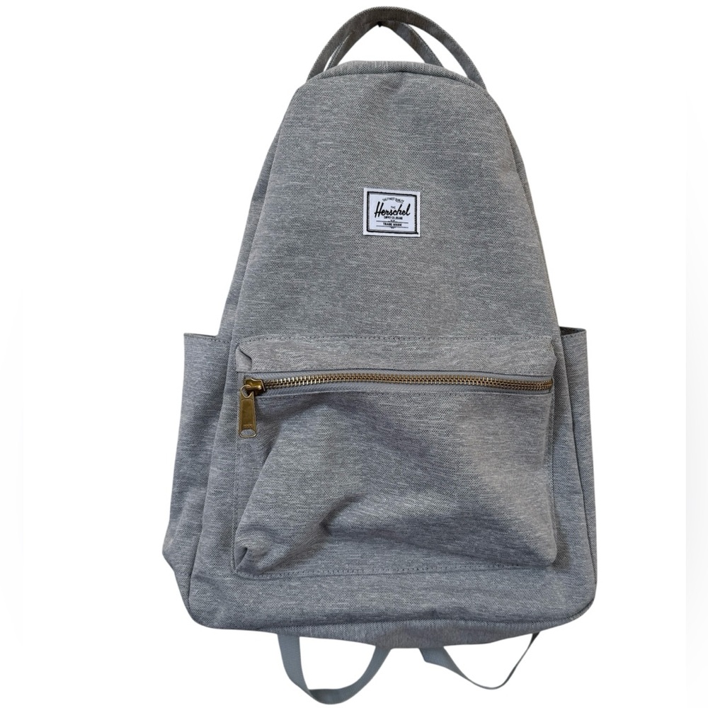 Herschel Supply Co Nova Backpack Gray Canvas Gold Zip Red Stripe Lining 16”x12”‎